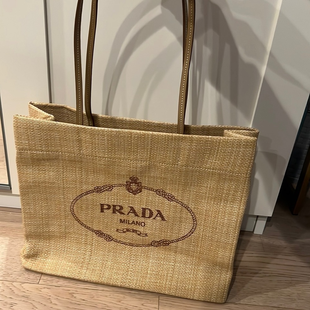 Prada raffia tote small